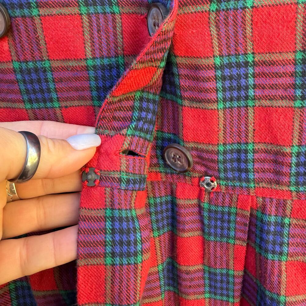 Vintage 90s JG Hook Red Blue Green Plaid Christmas Wrap Tank Dress Teacher 12 - Picture 5 of 9